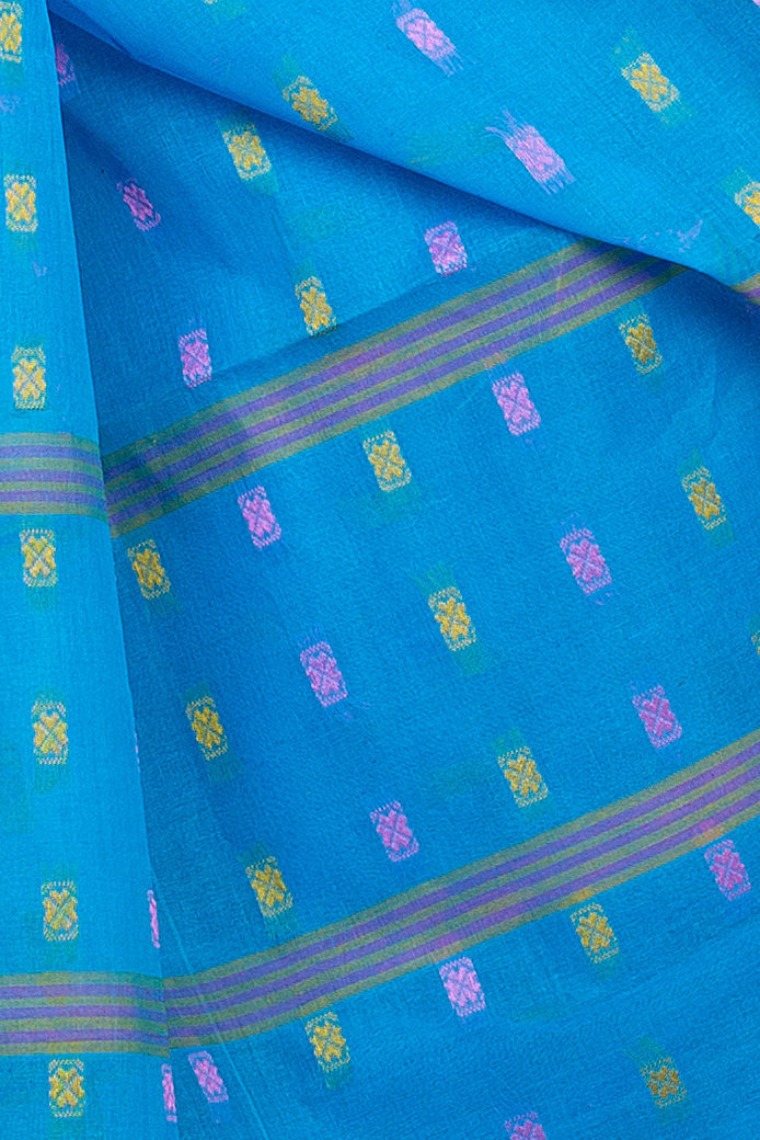 Sky Blue Pure Cotton ToraPar Tant Saree (881)